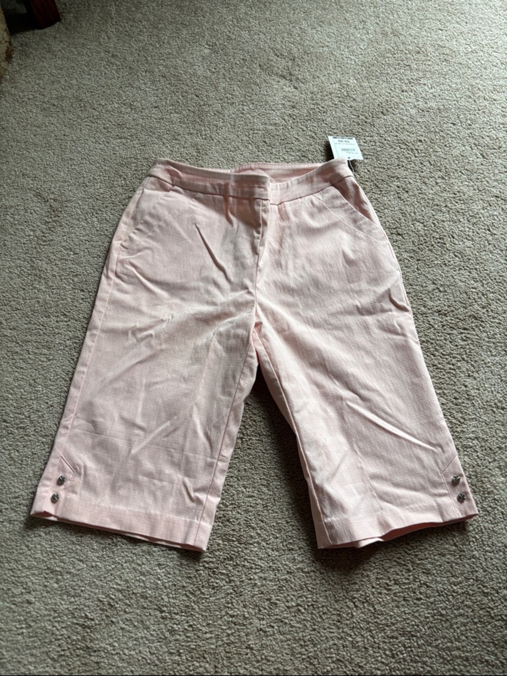Ladies Light Pink Bermuda Shorts with Button Hem Detail